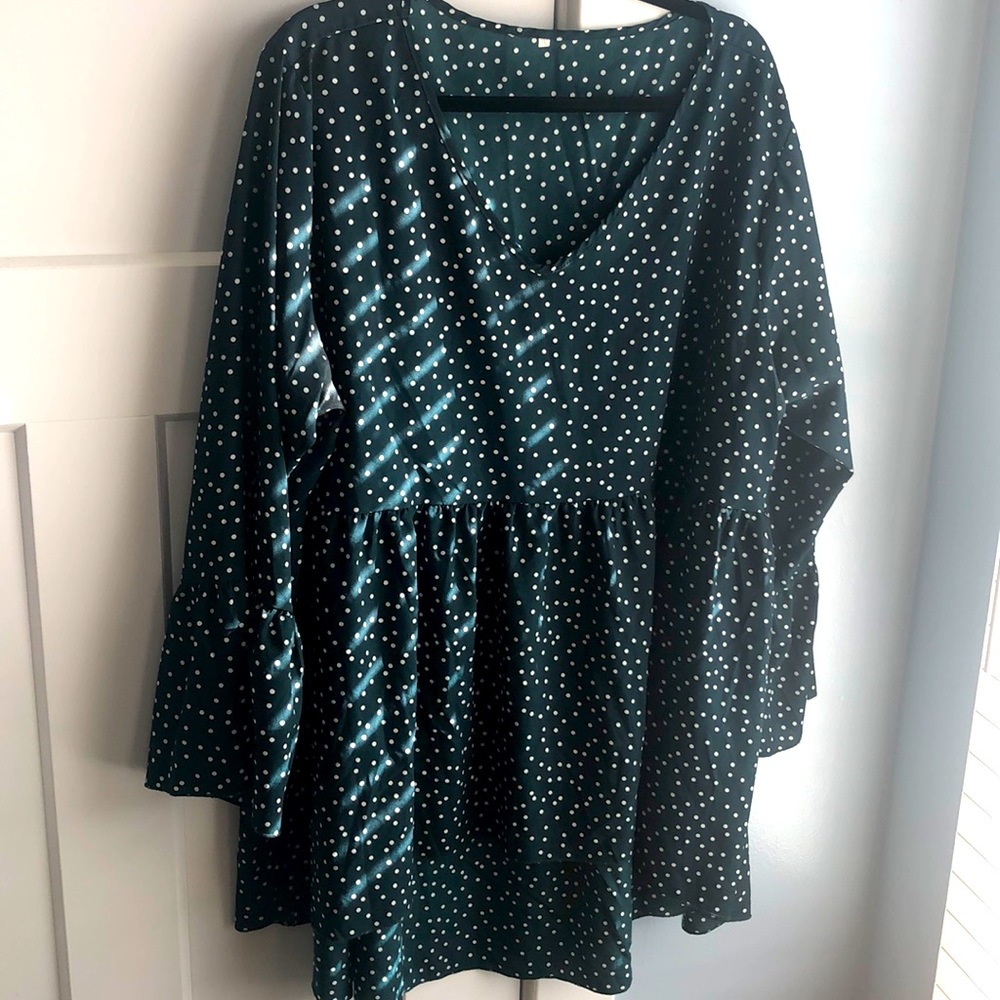 Plus size high low tunic green polka dot
